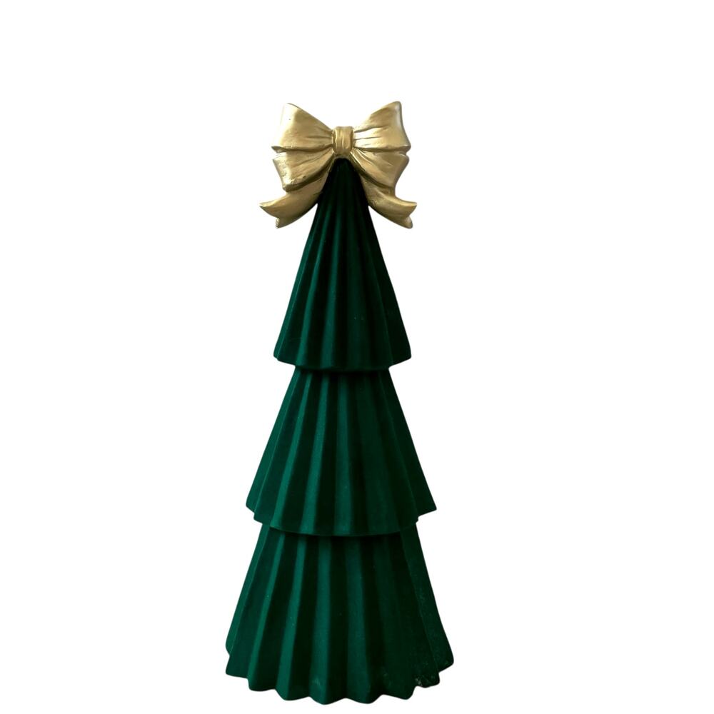 Green Velvet Christmas Tree with Gold Bow Topper 18in Holiday Glam Decor NEW